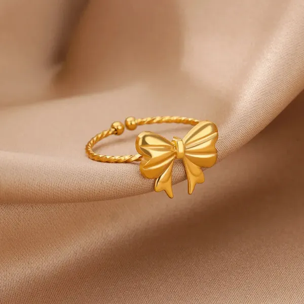 Gold_Bowknot_3_Pcs_Rings_Earrings_For_Women